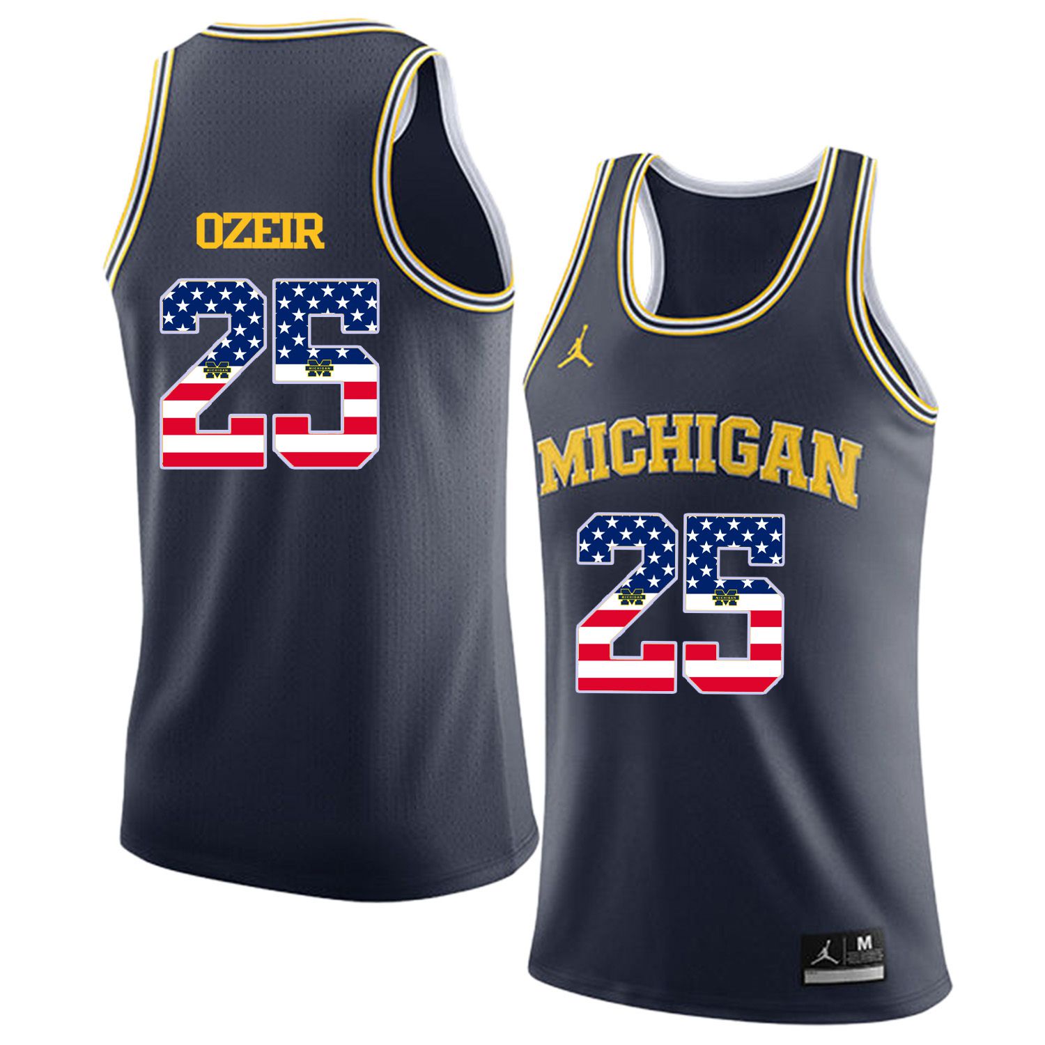 Men Jordan University of Michigan Basketball Navy #25 Ozeir Flag Customized NCAA Jerseys